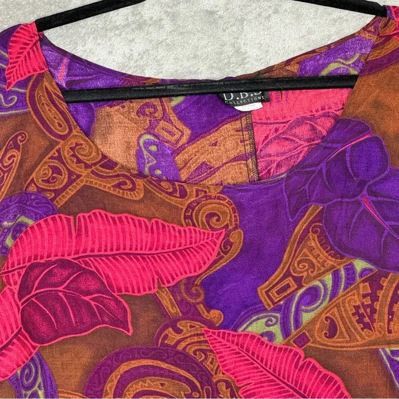 DBS Collections 1X Shirt Top Purple Pink Floral Short Sleeve Scoop Neck Stretch - Picture 3 of 6